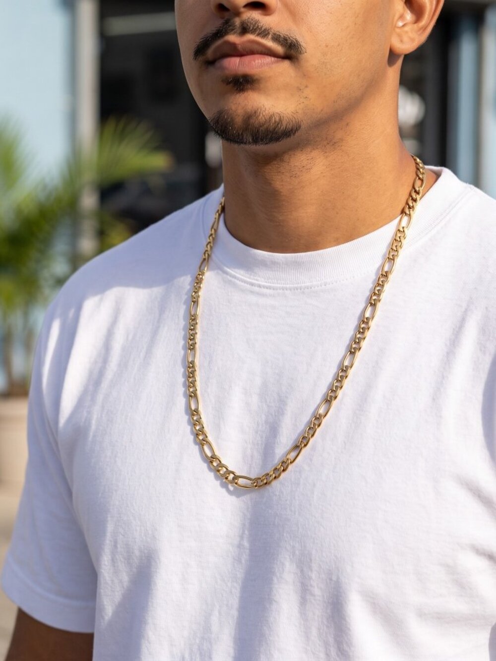 Mens Figaro Chain Real Gold 24 Inch Plated 5mm Classic Hip Hop Waterproof
